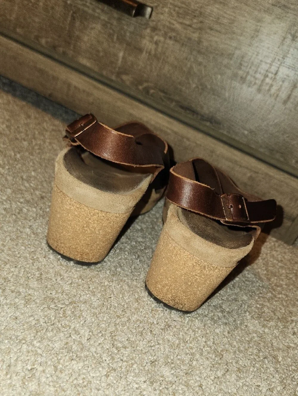 Women's Brown Leather Wedge Sandals - Slingback Comfort